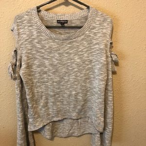 Express Petite xs open shoulder bow tie shirt